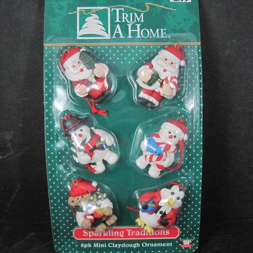 Vintage Miniature Claydough Christmas Ornaments Set of 6